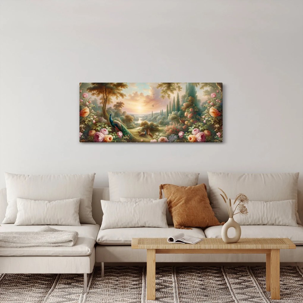 Tablou - Păuni în grădină (120x50 cm)