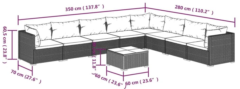 Set mobilier de gradina cu perne, 9 piese, gri, poliratan gri si antracit, 3x colt + 5x mijloc + masa, 1