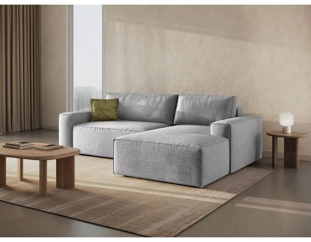 Colțar gri deschis extensibil cu tapițerie din țesătură bouclé (cu colț pe partea dreaptă) Jodie – Micadoni Home