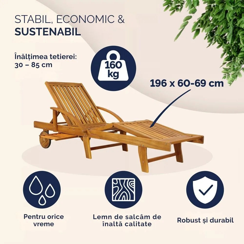 Șezlong de grădină TAMI SUN, 195,5x69x85cm, natur maro Jurhan