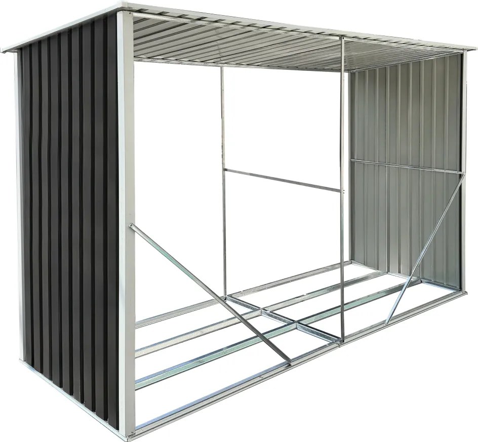 Magazie pentru lemn, antracit/alb, 302x121,5x191 cm, DARYL TIP 3