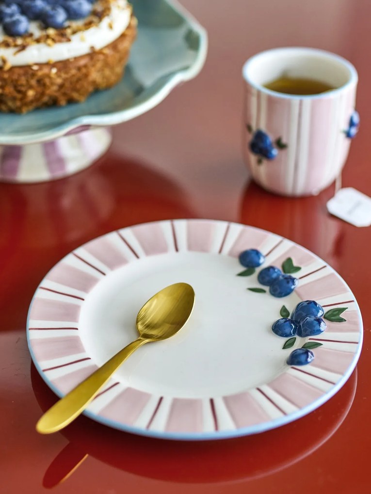 Set 4 farfurii din ceramică pictate manual, roz, D20,5×H2 cm, „Carry Plate"