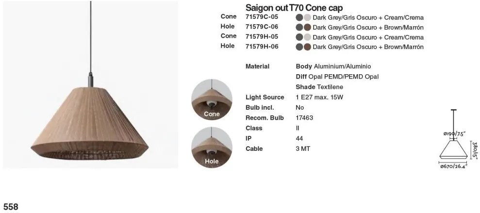 Lustra/Pendul iluminat exterior decorativ SAIGON cone T70 gri/crem