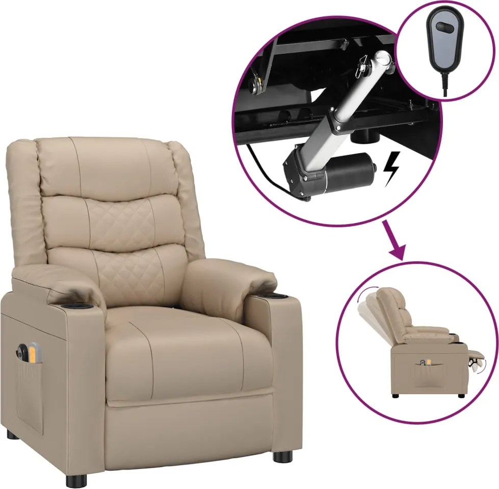 vidaXL Fotoliu de masaj electric, cappuccino, piele ecologică