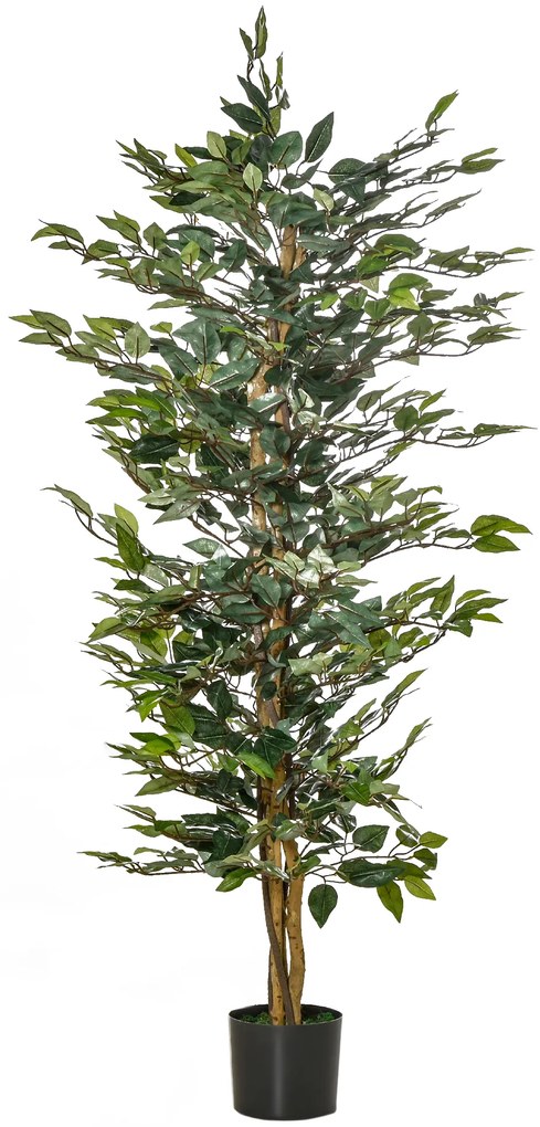 HOMCOM Plantă Ficus Falsă, Plantă Înaltă de 150cm, Plantă Artificială Decorativă pentru Interior și Exterior, Ø17x14.5 cm, Verde | Aosom Romania