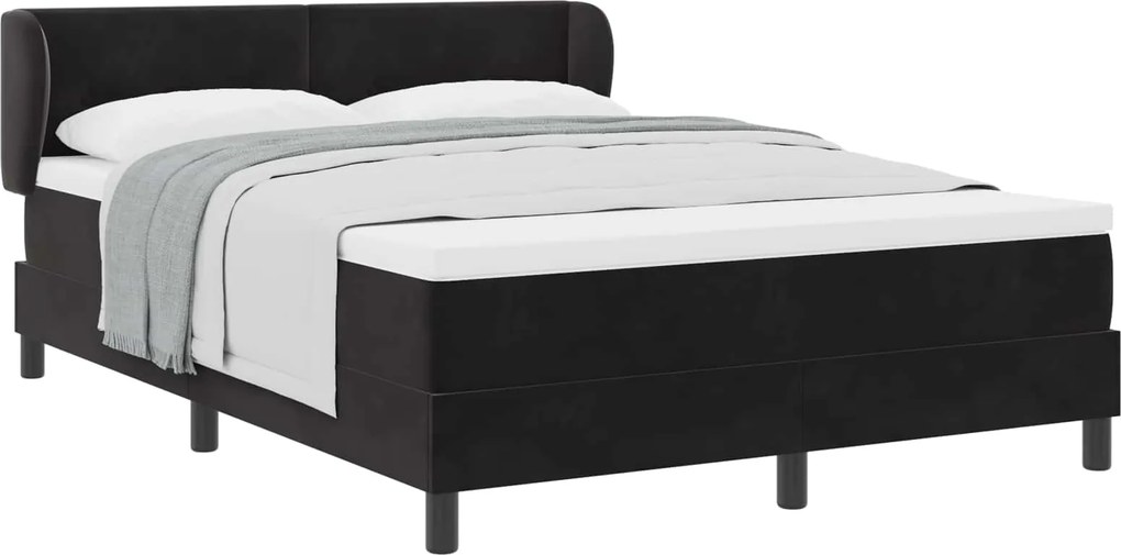 vidaXL Pat cu arcuri cu saltea cu headboard Negru 140 x 200 cm Catifea