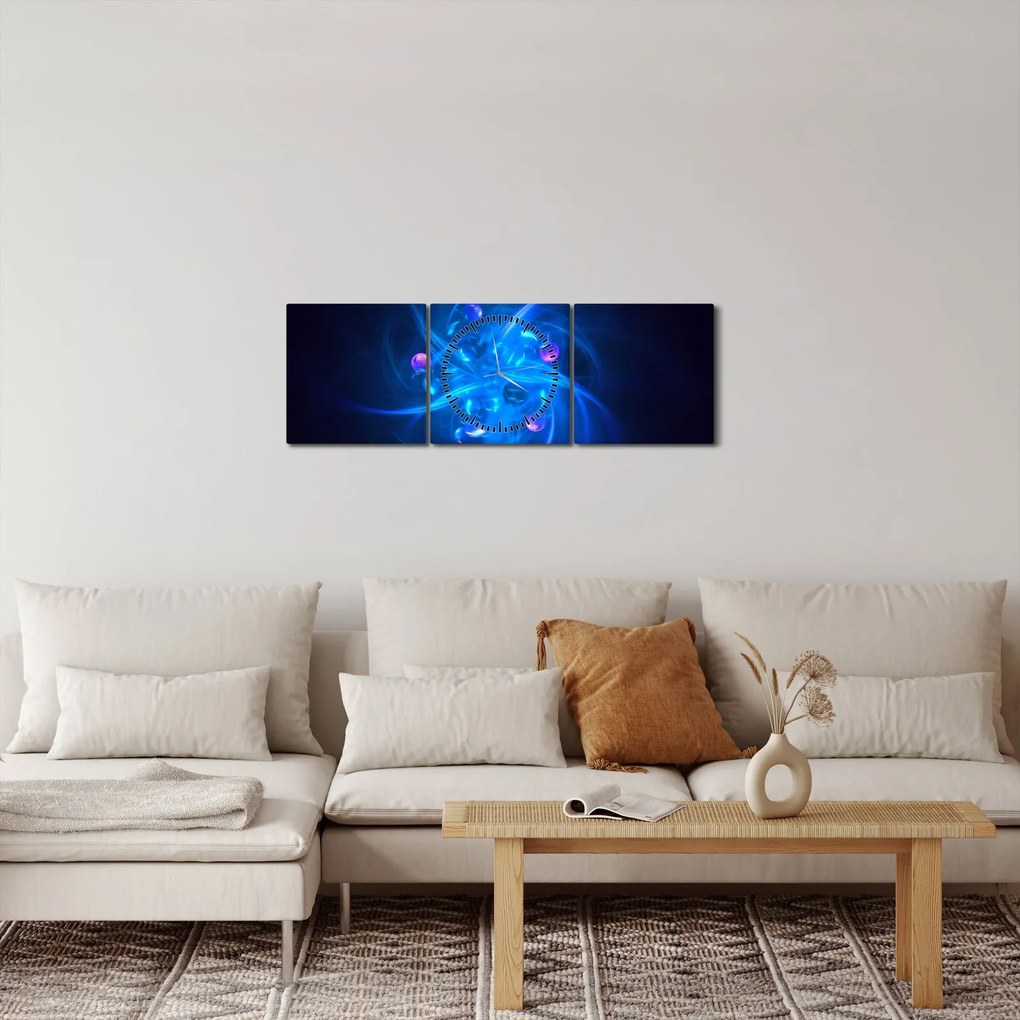 Tabloul modern cu abstracțiune albastră (cu ceas) (90x30 cm)