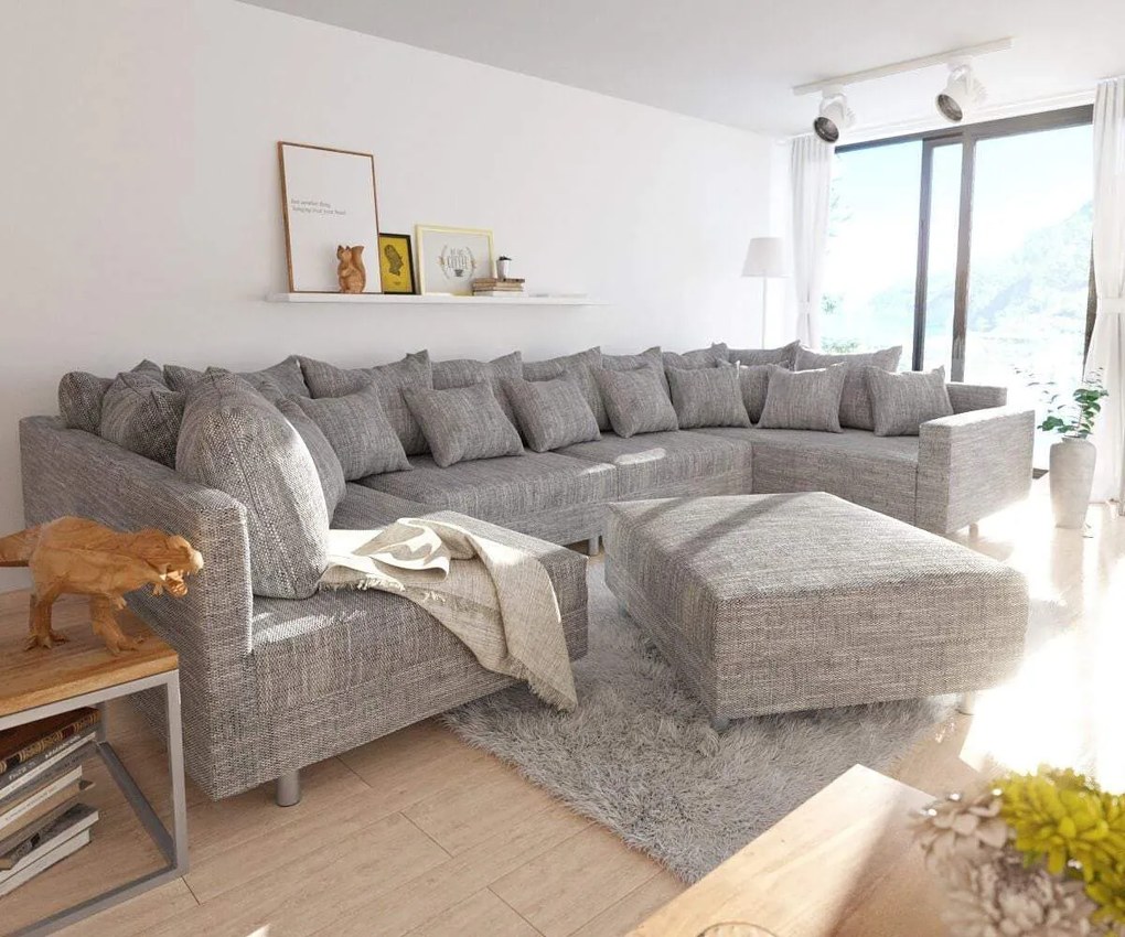 Colțar U XXL cu taburet inclus Justin Grey 400x200 cm