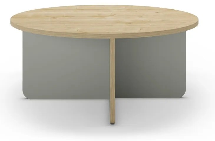 Măsuță de cafea verde-deschis/în culoare naturală rotundă cu blat cu aspect de lemn de stejar ø 80 cm Hillary – Marckeric