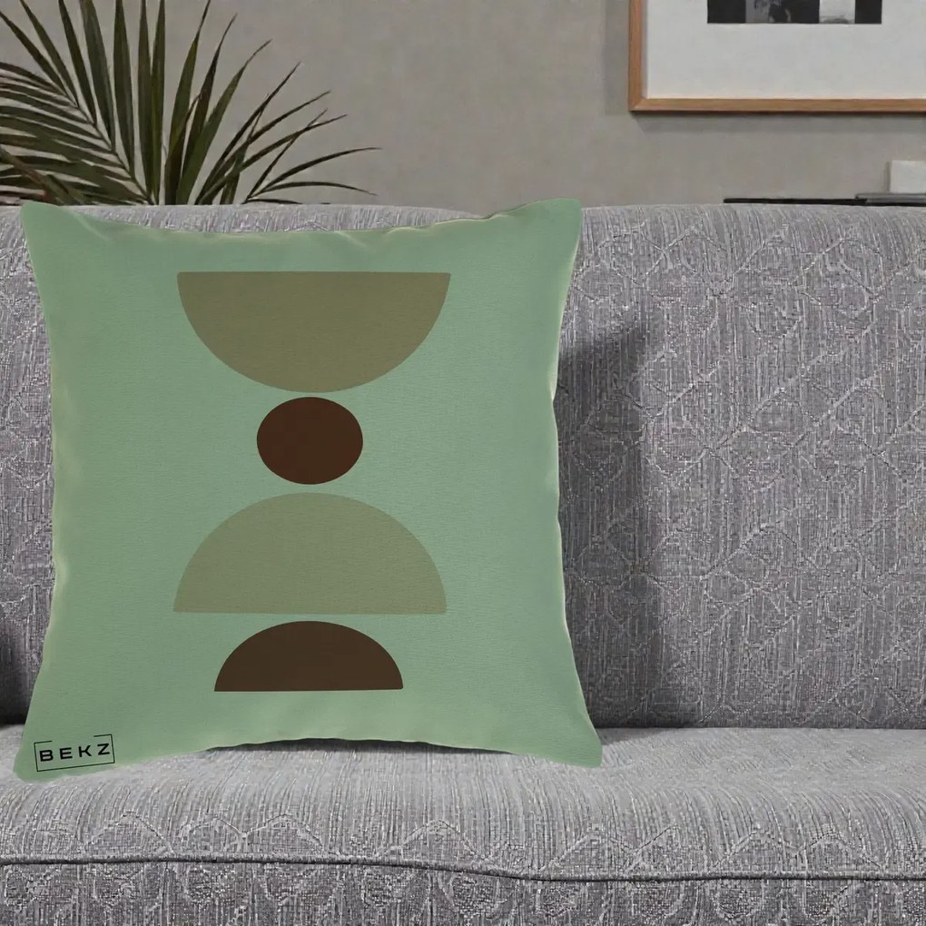 Perna Decorativa Geometric Boho Cerc si Boluri, 40x40 cm, Verde, Husa Detasabila, Perna Inclusa, BEKZ®