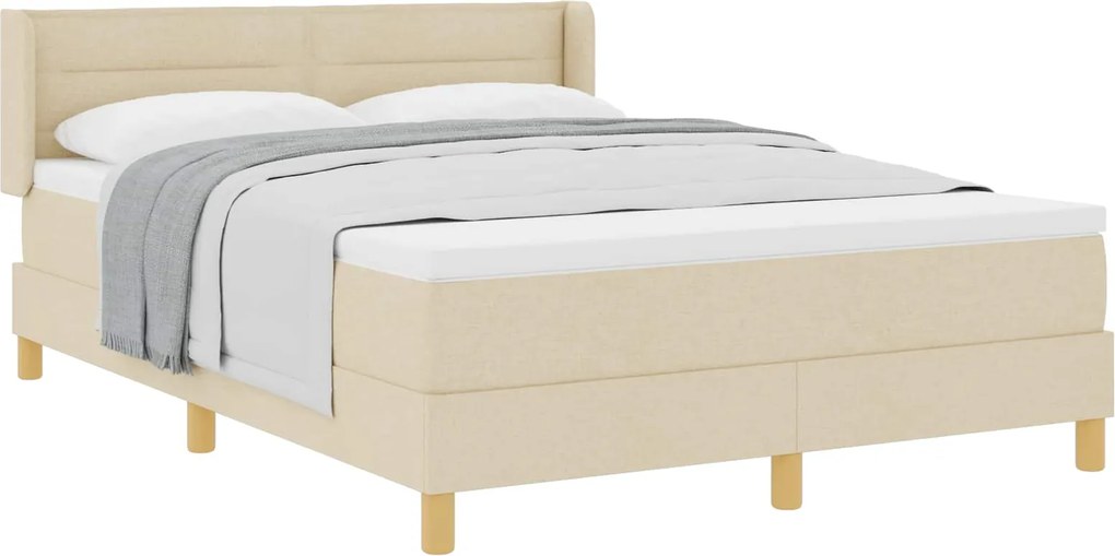 vidaXL Pat cu arcuri cu saltea cu headboard Crem 190 x 140 cm țesătură