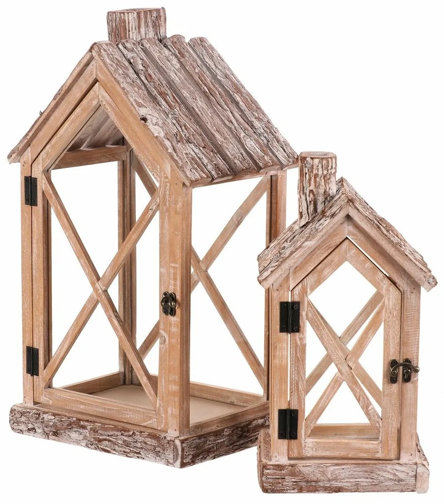 Set de felinare din lemn în formă de căsuță, 2 bucăți