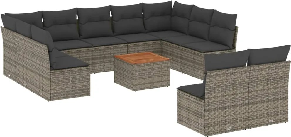 vidaXL Set canapea de grădină cu perne, 12 piese, gri, poliratan