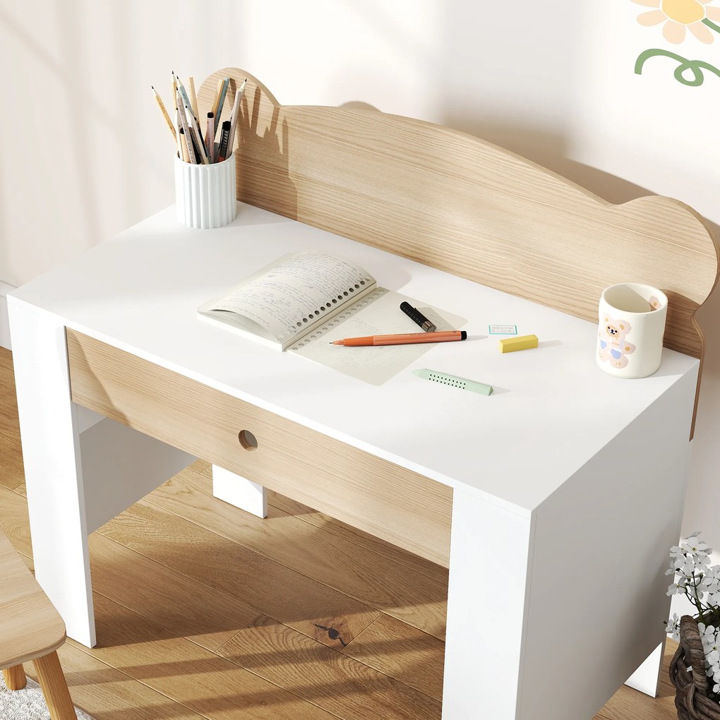 AIYAPLAY Set birou și scaun pentru copii 3-8 ani cu sertar, efect lemn natural | Aosom Romania