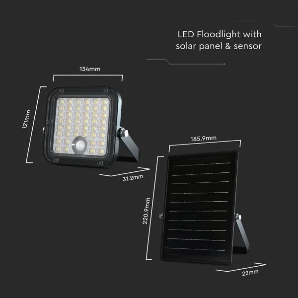 Proiector solar LED reglabil 10W 3,7V 4000/6000K IP65 cu senzor + DO