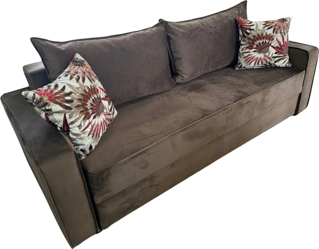 Canapea LARISA extensibila, 3 locuri, lada de depozitare, catifea maro, 220x95x85 Maro, Catifea