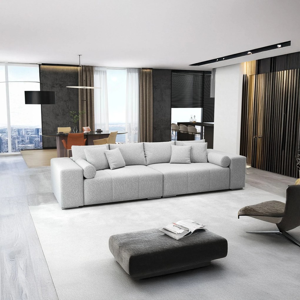 Canapea extensibilă dumonde cu ladă de depozitare si sezut confortabil din spuma high-density, Marbela Enjoy Grey XXL 295x100 cm