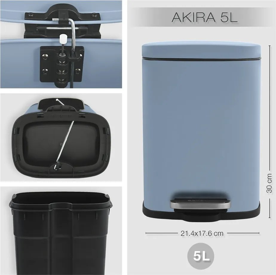 Coș de gunoi albastru deschis cu pedală din oțel 5 l Akira – Spirella