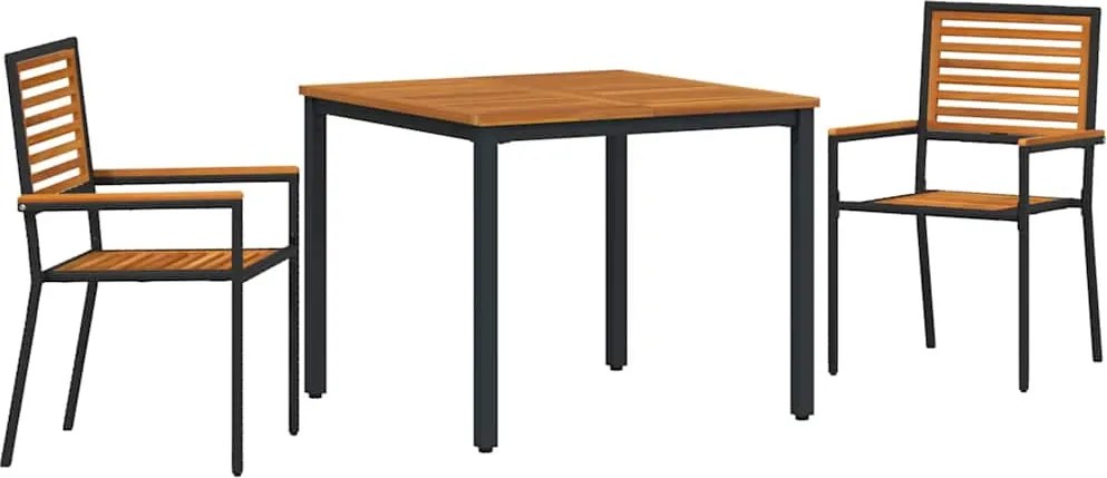 vidaXL Set de masă pentru grădină 3 pcs Negru și Maro poliratan
