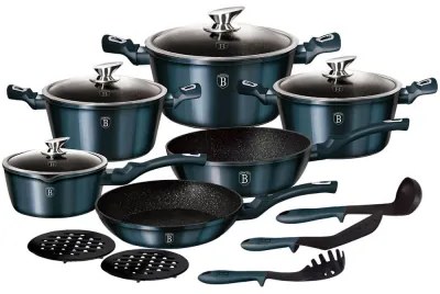 Set oale si tigai marmorate (15 piese) din aluminiu forjat Aquamarine Metalic Line Berlinger Haus BH 1885N