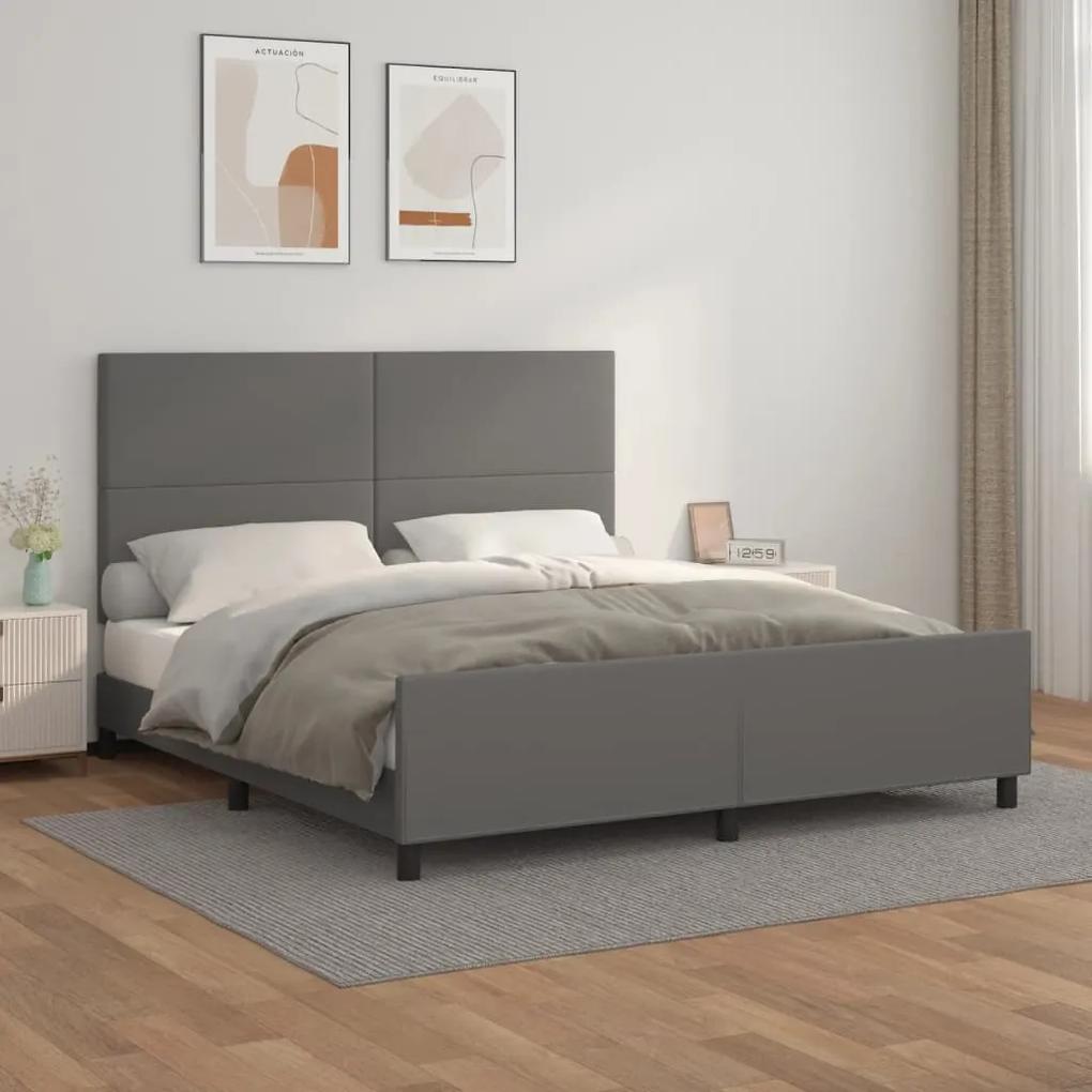 3125461 vidaXL Cadru de pat cu tăblie, gri, 160x200 cm, piele ecologică