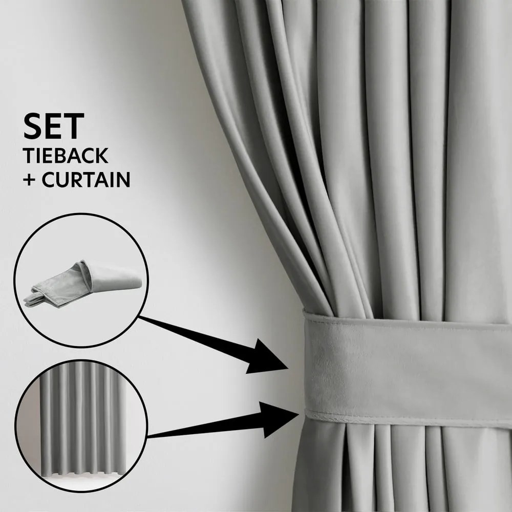 Draperie gri deschis dimout (semi-opacă) din catifea 140x270 cm Pleat – Restilo