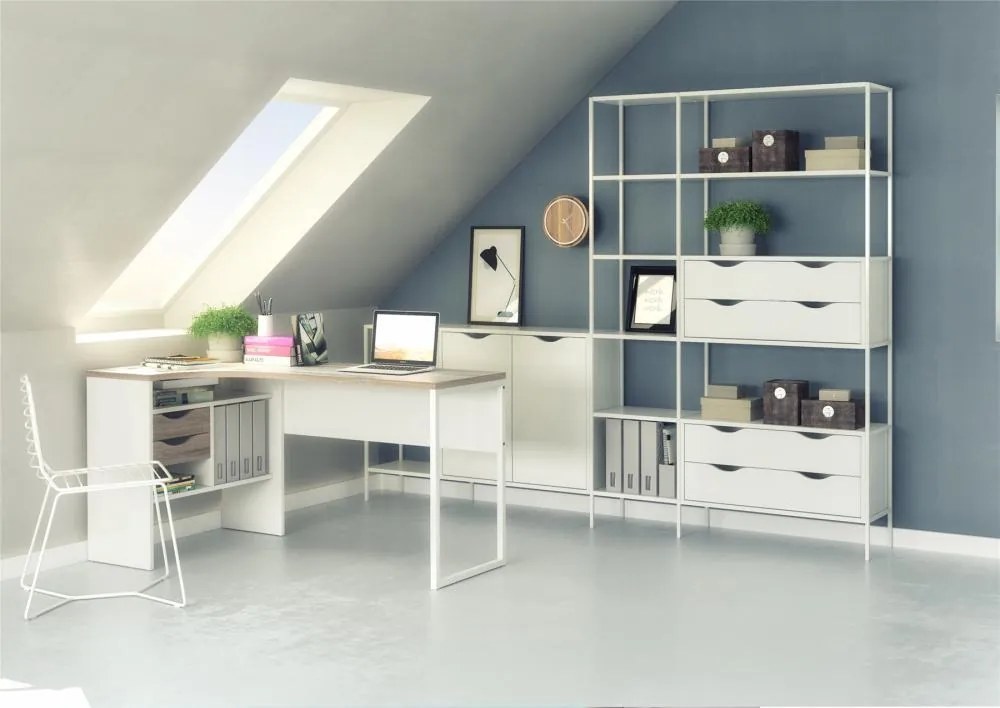 Birou coltar EFREM PLUS cu 2 sertare si blat in decor stejar