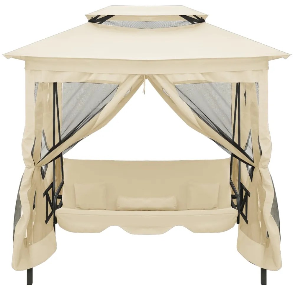 Balansoar extensibil cu pavilion, alb crem