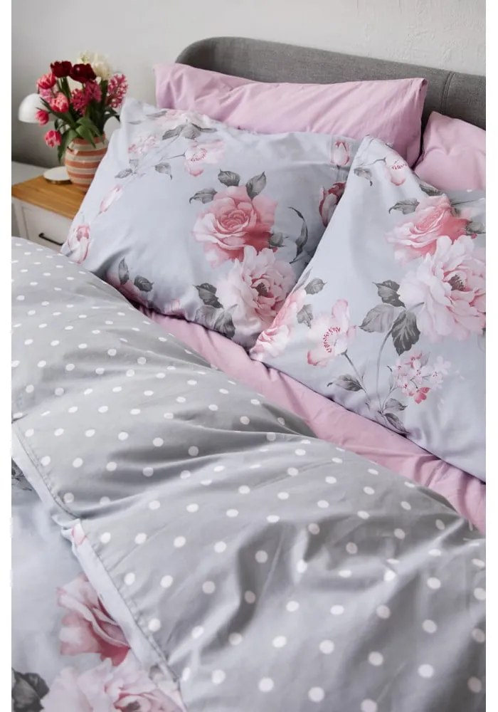 Lenjerie de pat din bumbac pentru pat dublu Bonami Selection Belle, 200 x 220 cm, gri