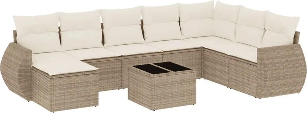 vidaXL Set canapele de grădină, 9 piese, cu perne, bej, poliratan