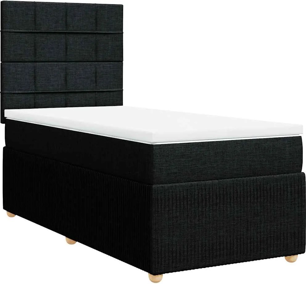 vidaXL Pat box spring cu saltea, negru, 90x190 cm, textil