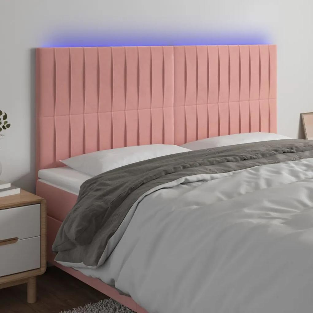 3122727 vidaXL Tăblie de pat cu LED, roz, 180x5x118/128 cm, catifea