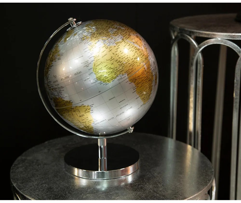 Decorațiune pentru masă Mauro Ferretti Globe, înălțime 28 cm, argintiu-auriu