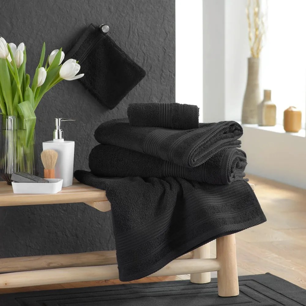 Prosop negru din bumbac din frotir 70x130 cm Tendresse – douceur d'intérieur