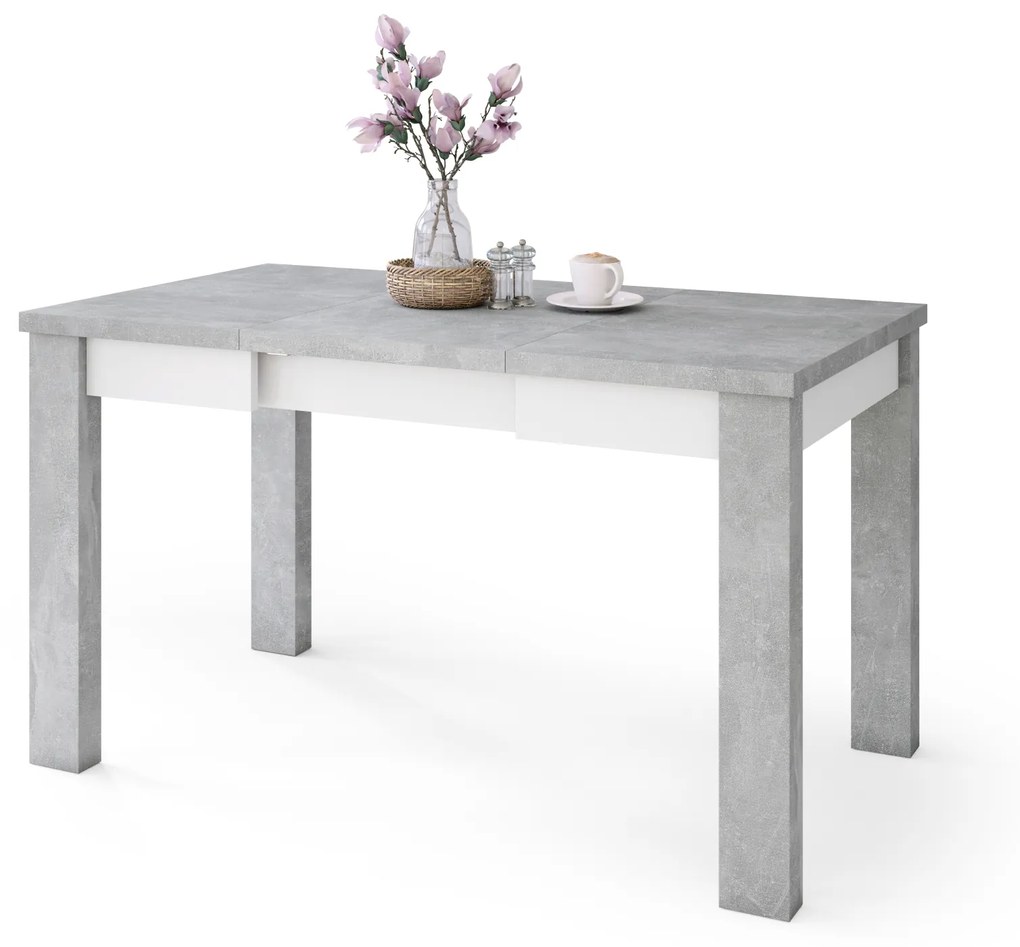 Mazzoni FONTE Beton Deschis Atelier / Alb Mat - MASĂ CLASICĂ DE BUCĂTĂRIE/LIVING EXTENSIBILĂ PÂNĂ LA 130 sau 155 cm!