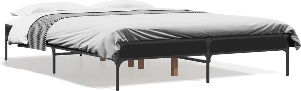 vidaXL Cadru de pat, negru, 120x190 cm, lemn prelucrat și metal