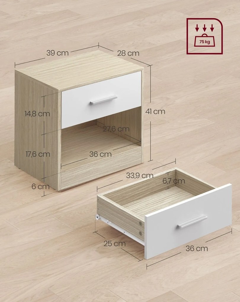 Noptiere NOVERA set 2 buc 39x28 cm, bej/alb.