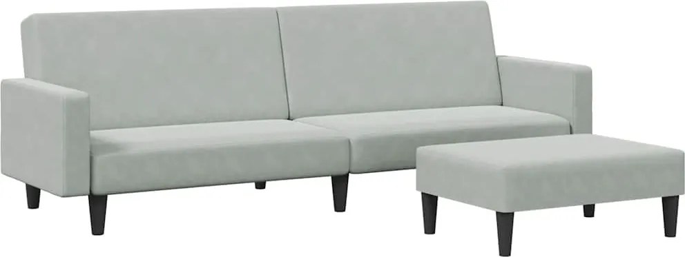 vidaXL Canapea extensibilă cu taburet, 2 locuri, gri deschis, catifea