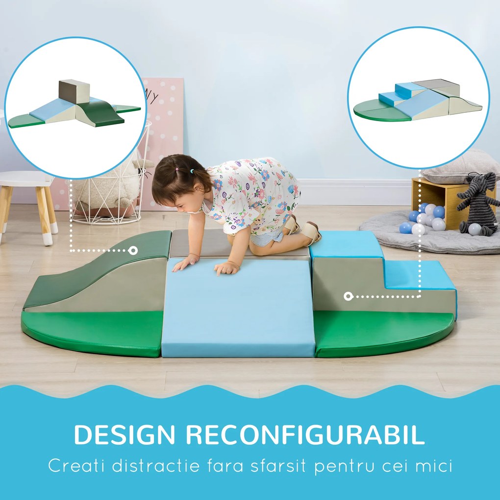 HOMCOM Set Construcții Moi pentru Copii 1-3 Ani cu 6 Piese, 150x100x24 cm, Multicolor | Aosom Romania