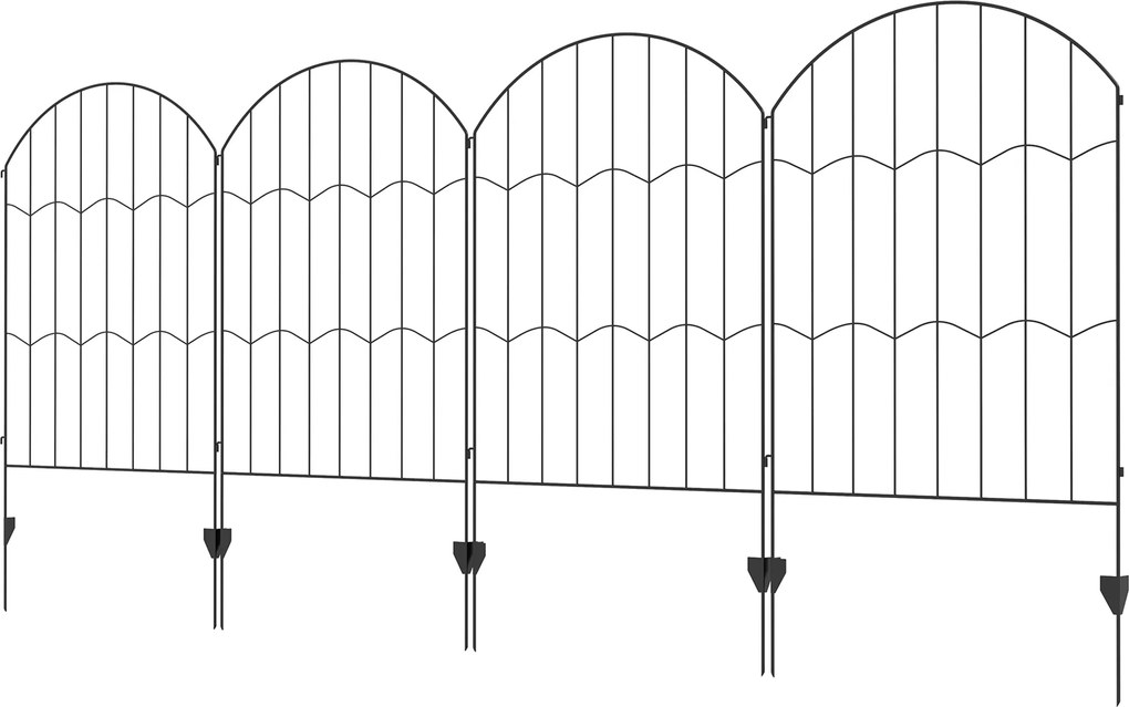 Outsunny Gard de Grădină cu 4 Panouri şi 8 Ţăruşi de Pământ, 348x110 cm, Negru | Aosom Romania