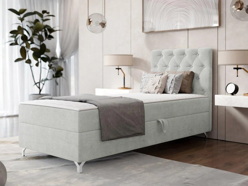 Pat de o persoană 80 cm Jenaks 1 (Gri) (cu somieră și saltea) (cu sp. depozitare) (D). Promo -17%. 1103584