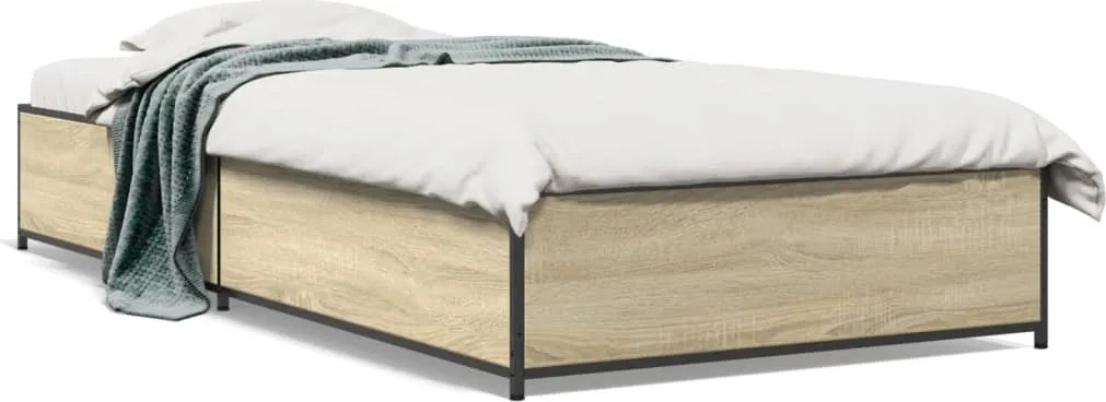 vidaXL Cadru de pat, stejar sonoma, 75x190 cm, lemn prelucrat și metal