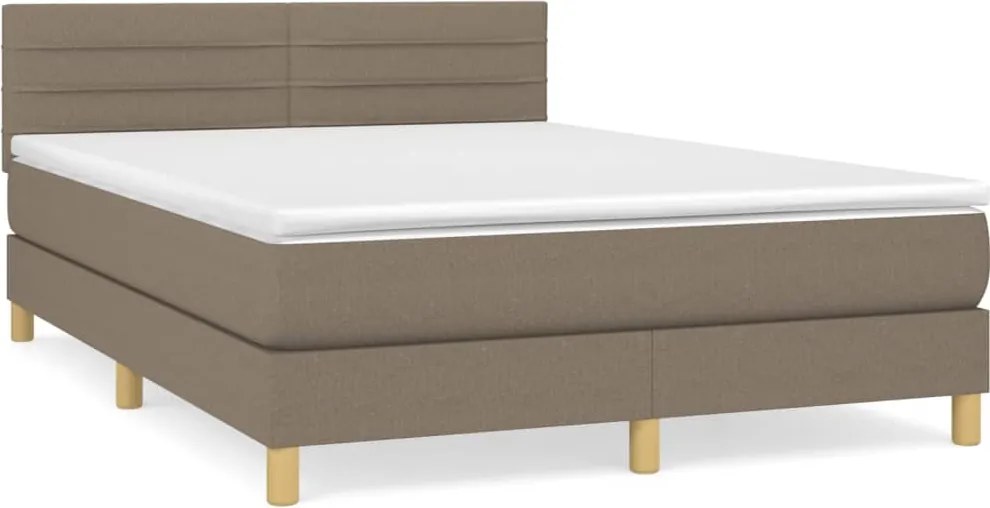 vidaXL Pat box spring cu saltea, gri taupe, 140x200 cm, textil