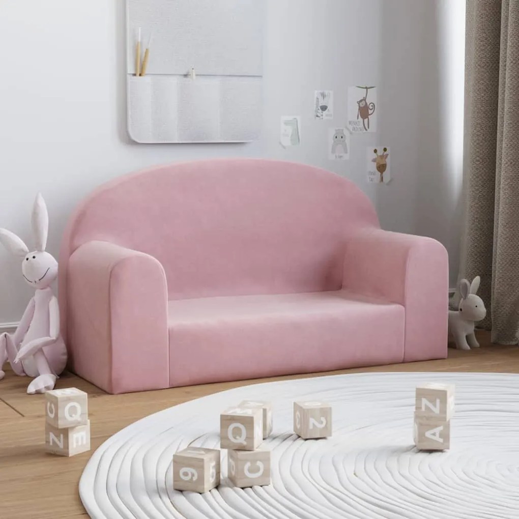 341796 vidaXL Canapea pentru copii cu 2 locuri, roz, pluș moale