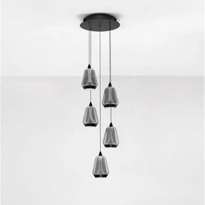 Lustra moderna cu 5 pendule LED, Metal, Sticla, Fumuriu, ALISH