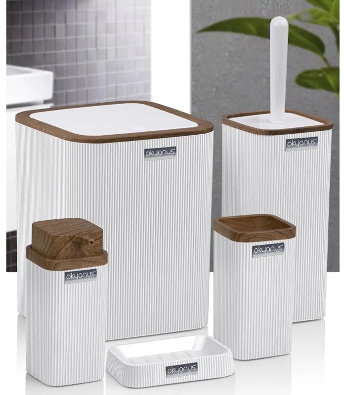 Set de baie Freehome OKY-461-3-B, 5 piese, Lemn/ Duna alba