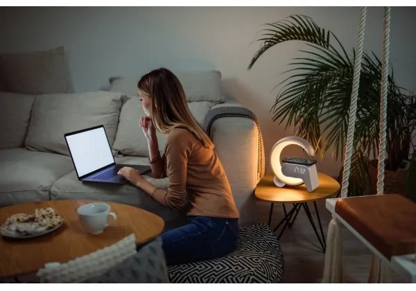 Lampă LED RGB dimabilă cu ceas deșteptător și încărcare Qi Immax 08986L 30W/230V auriu