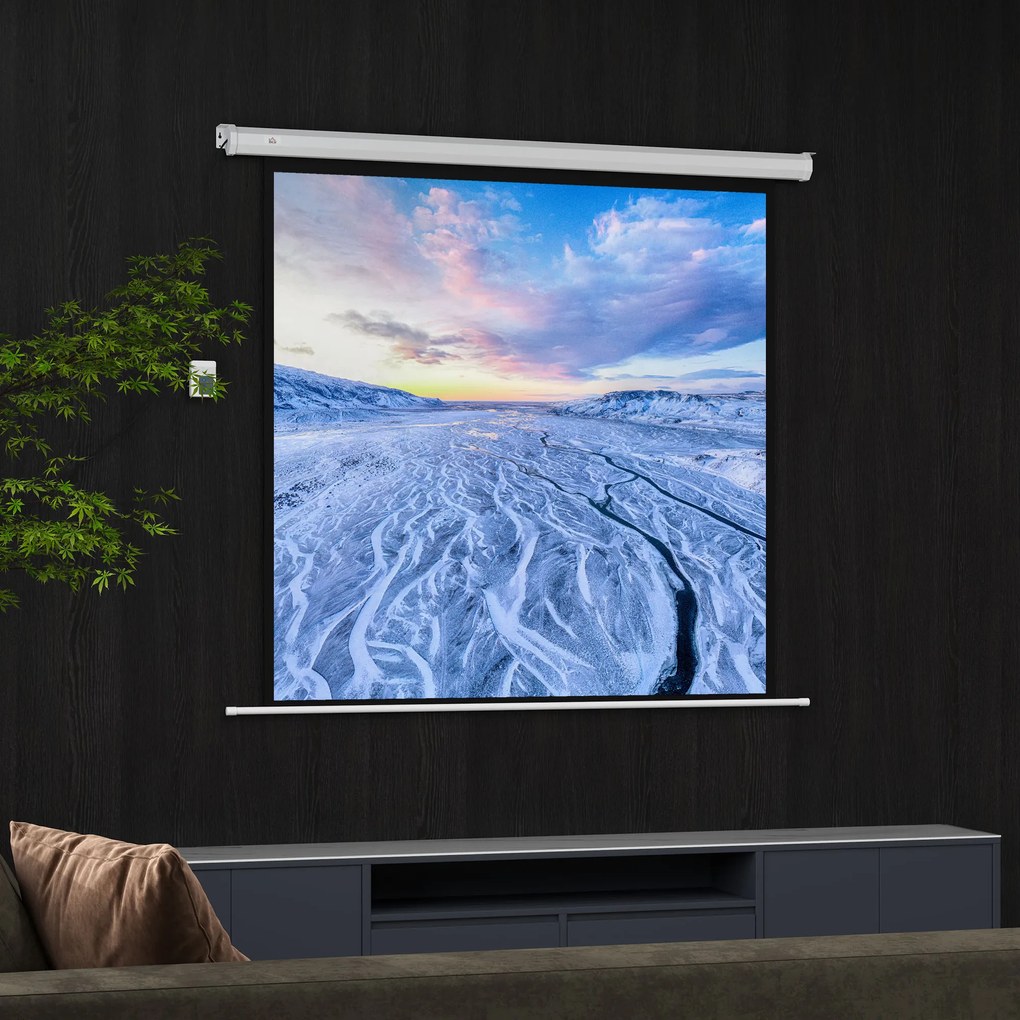 HOMCOM Ecran Proiecție de 85 inch 1:1 cu Telecomandă, Pânză de Proiector Rulantă, 176,5x8x176,5 cm, Alb | Aosom Romania