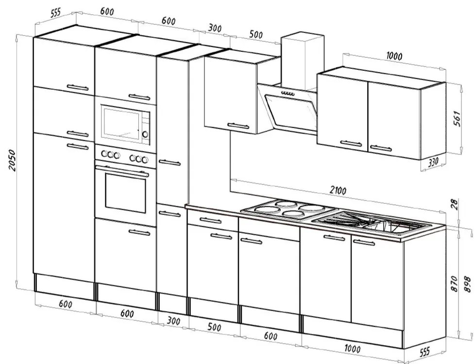 Mobilă de bucătărie Yorki 360, corp alb, cu față alb satinat