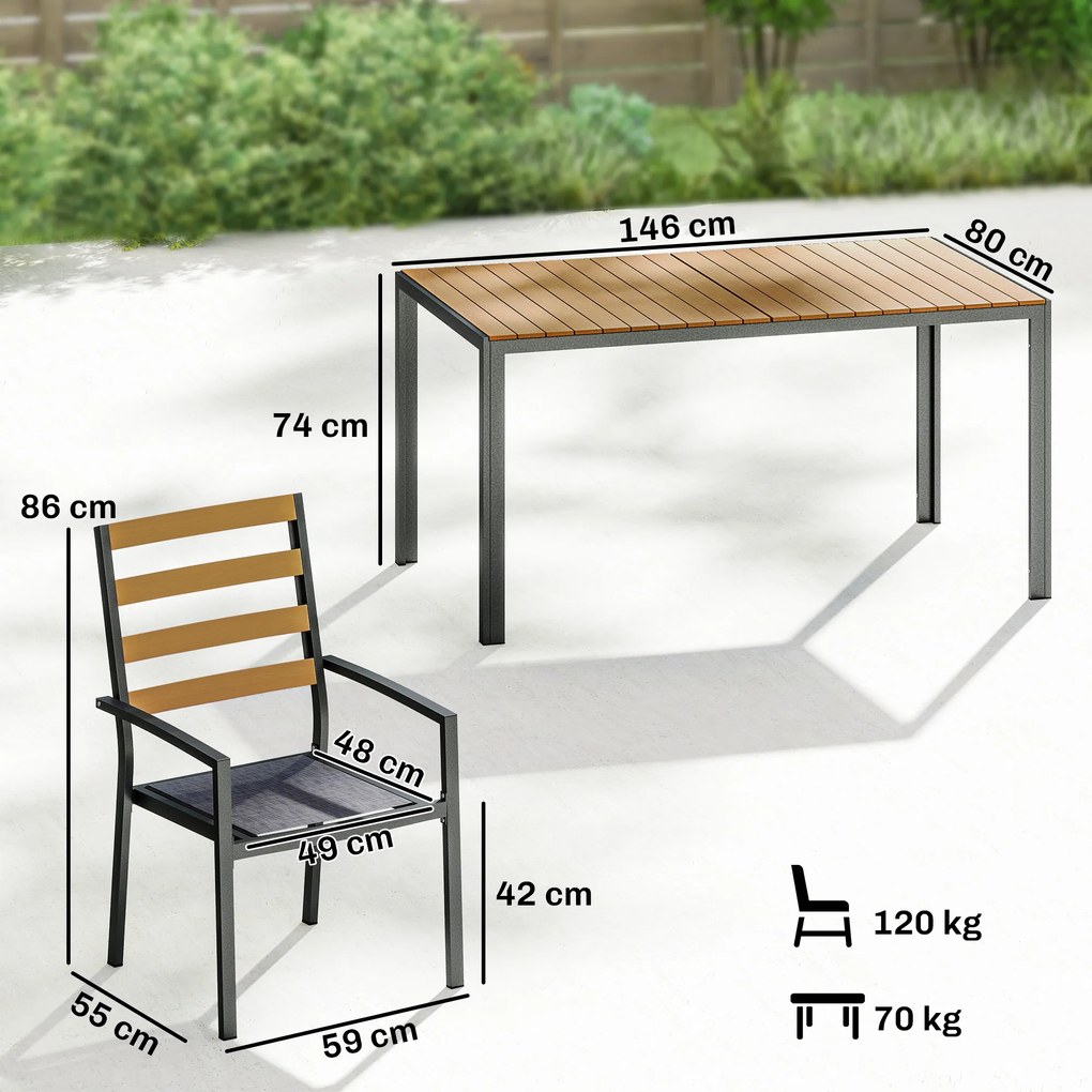 Outsunny Set mobilier grădină 7 piese, set cu 1 masă de dining, 6 scaune, perne, pentru terasă, lemn natural | Aosom Romania